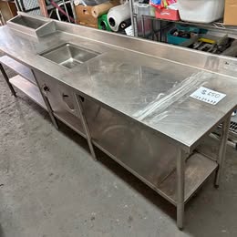 116" Long Custom-Made Stainless-Steel Table with Warmer and Narrow Ice Bin with Backsplash