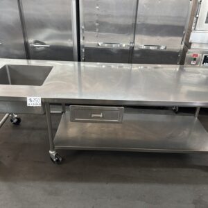 96" Mobile Solid Stainless Steel Table with Sink Compartment and Drawer